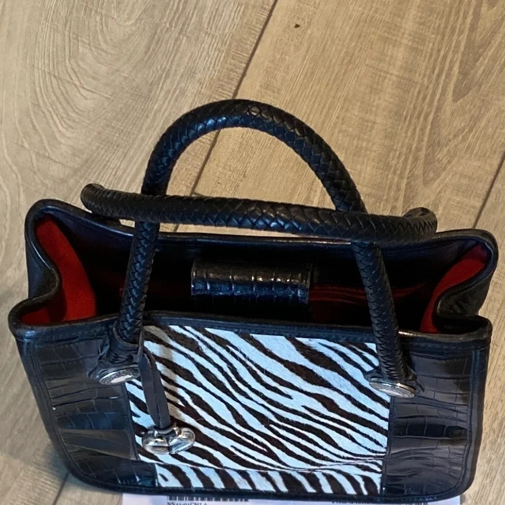 BRIGHTON Authentic Black Leather Zebra Print Calf Hair Shoulder Bag